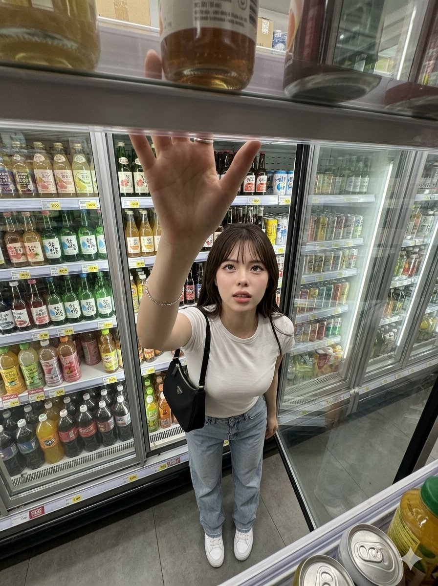 Top-Shelf Stretch in a Grocery Aisle