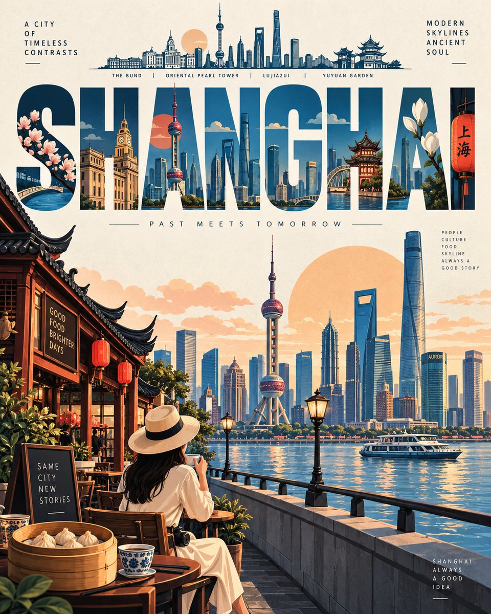 Iconic Landmarks Unfold Within Bold Geometric Typography for City Travel Poster