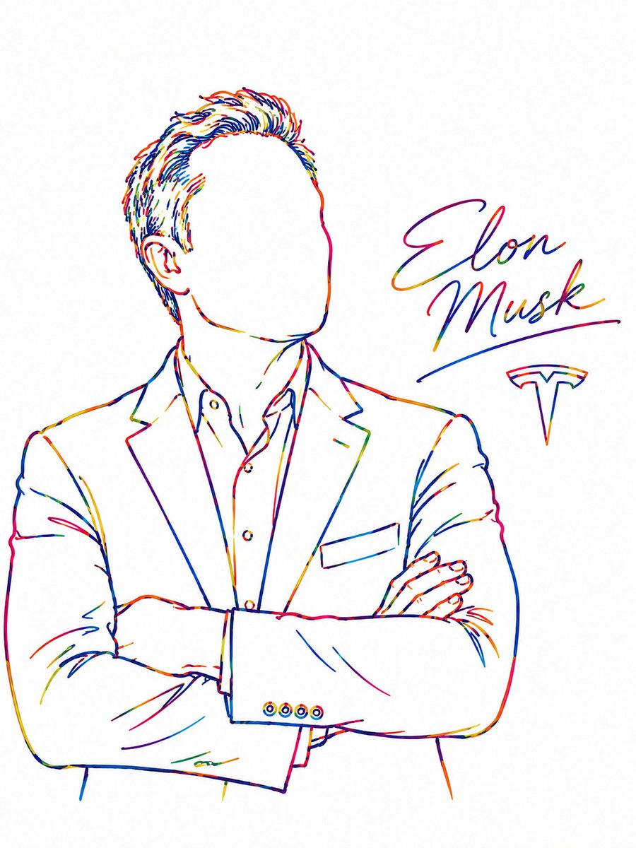 Neon rainbow line art portraits of four tech icons on white