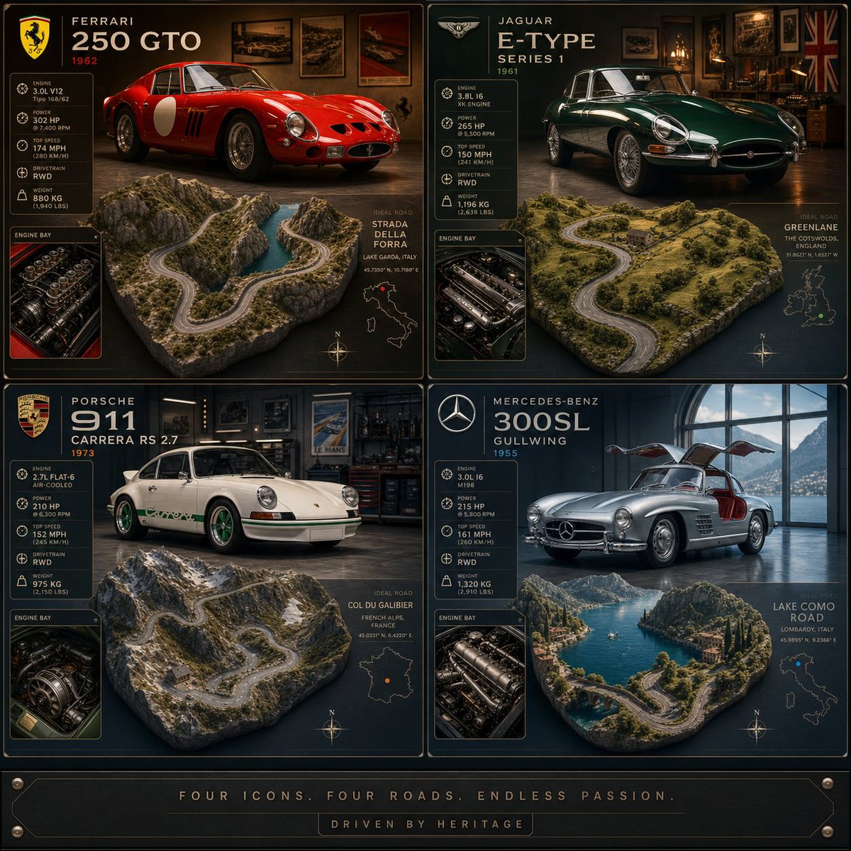 Classic Car Quartet on Dream Driving Terrain