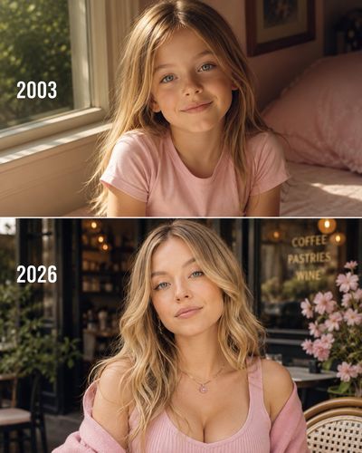 Childhood nostalgia meets modern elegance in a dual portrait collage