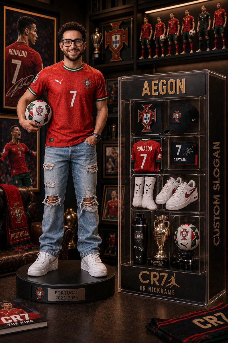 Portugal star CR7 figure stands proudly on a sleek black base