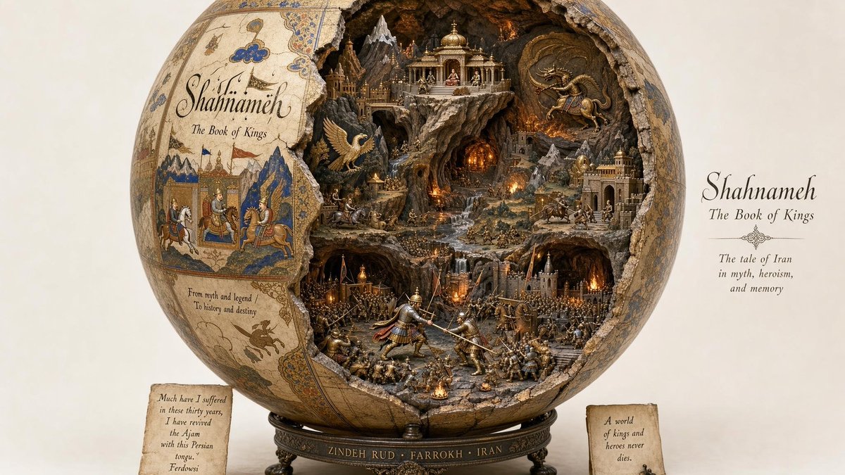 Cracked sphere reveals painted lore across carved inner worlds