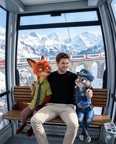 Cable Car Embrace with Zootopia Characters