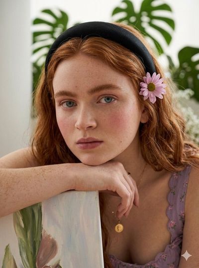 Serene Artist in Pastel Slip Dress Crafting Floral Masterpiece
