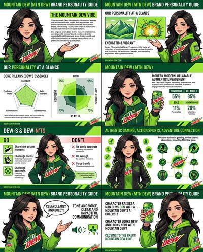Mountain Dew's bold energy drives a vibrant anime infographic redesign