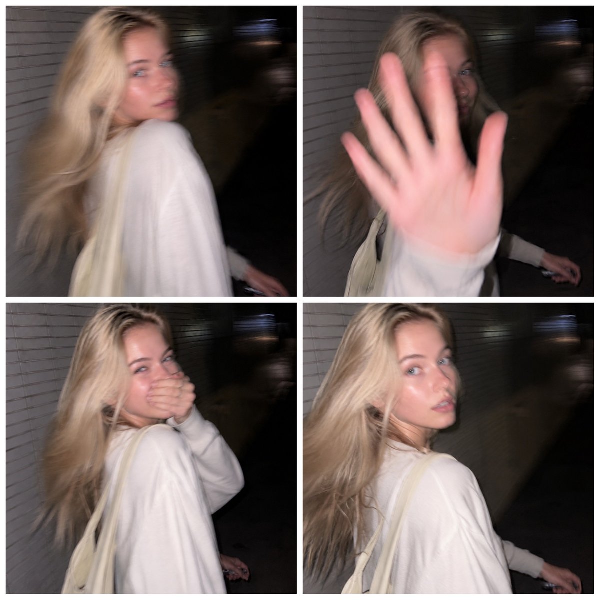 A surprised woman turns back while walking on a dark Tokyo street