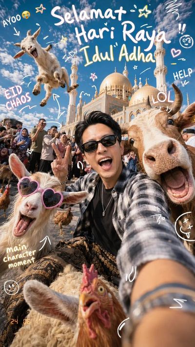 A cute girl takes a playful selfie with funny animals
