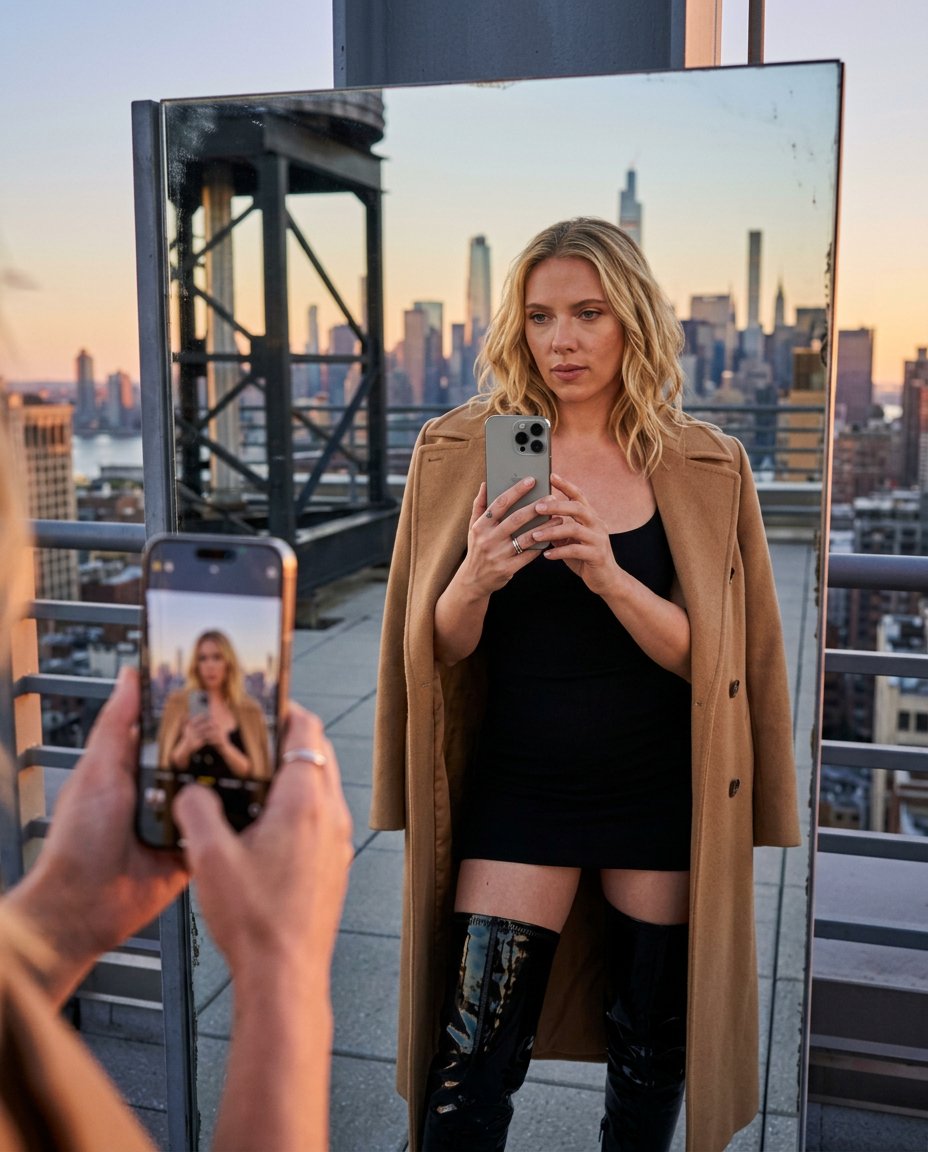 Scarlett Johansson basks in warm sunlight wearing a micro dress