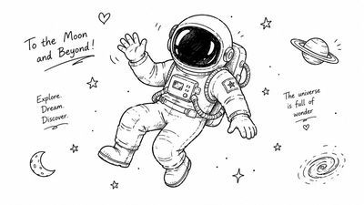Playful Minimalist Doodle Illustration with Black Ink Lines