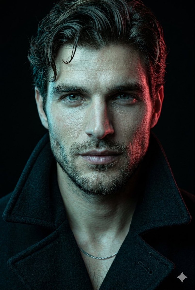 Neon Noir Close-Up: Intense Male Portrait in Cinematic Contrast