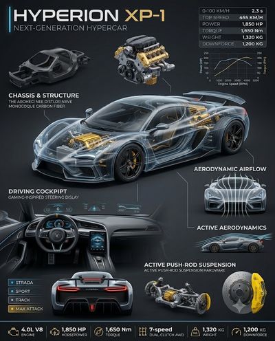 Hyperion XP-1 hypercar reveals X-ray chassis and glowing hybrid powertrain