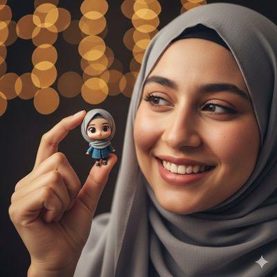 Charming Chibi Reflection: A Smiling Portrait in Soft Golden Light