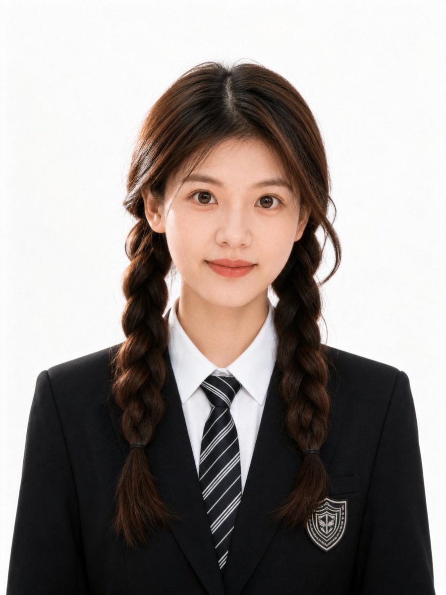 A student poses in a clean studio portrait with a blazer